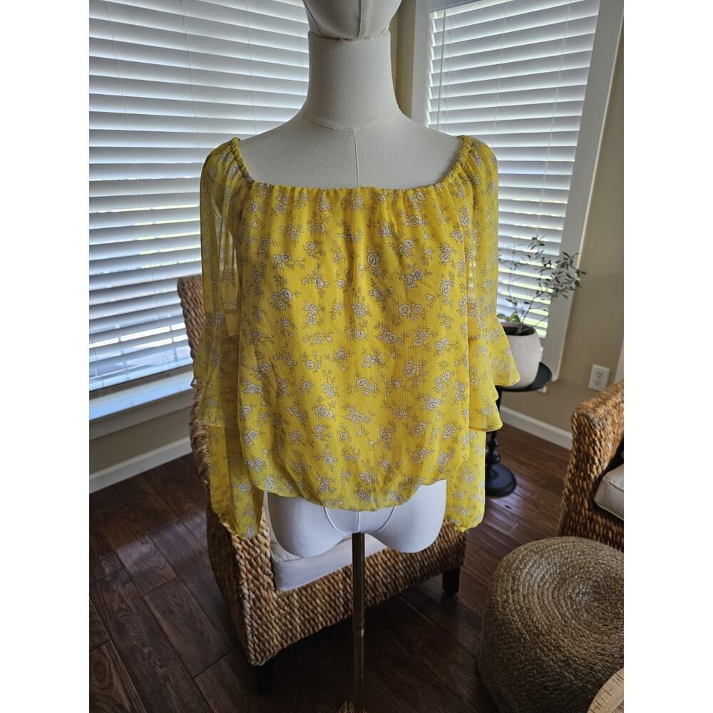 Banana Republic‎ Yellow Floral Balloon Sleeve Blouse Women's Size S NWT